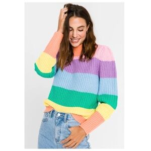 NWT Colorful Striped Women's Sweater Free the Roses L Rainbow